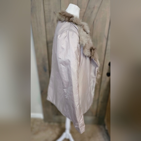 ON & ON Real Fox Fur Trim Sheen Pale Pink Winter Jacket. Size S/M - Picture 15 of 16
